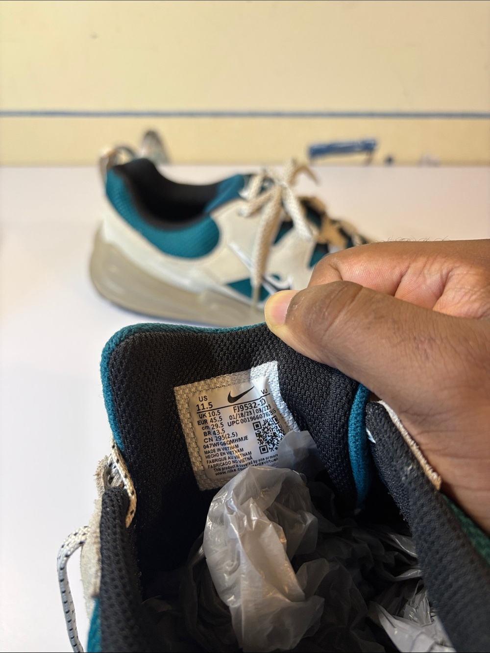 Size- 11.5 Nike Teal and Beige Chunky Lace-Up Sneakers - Picture 4 of 10